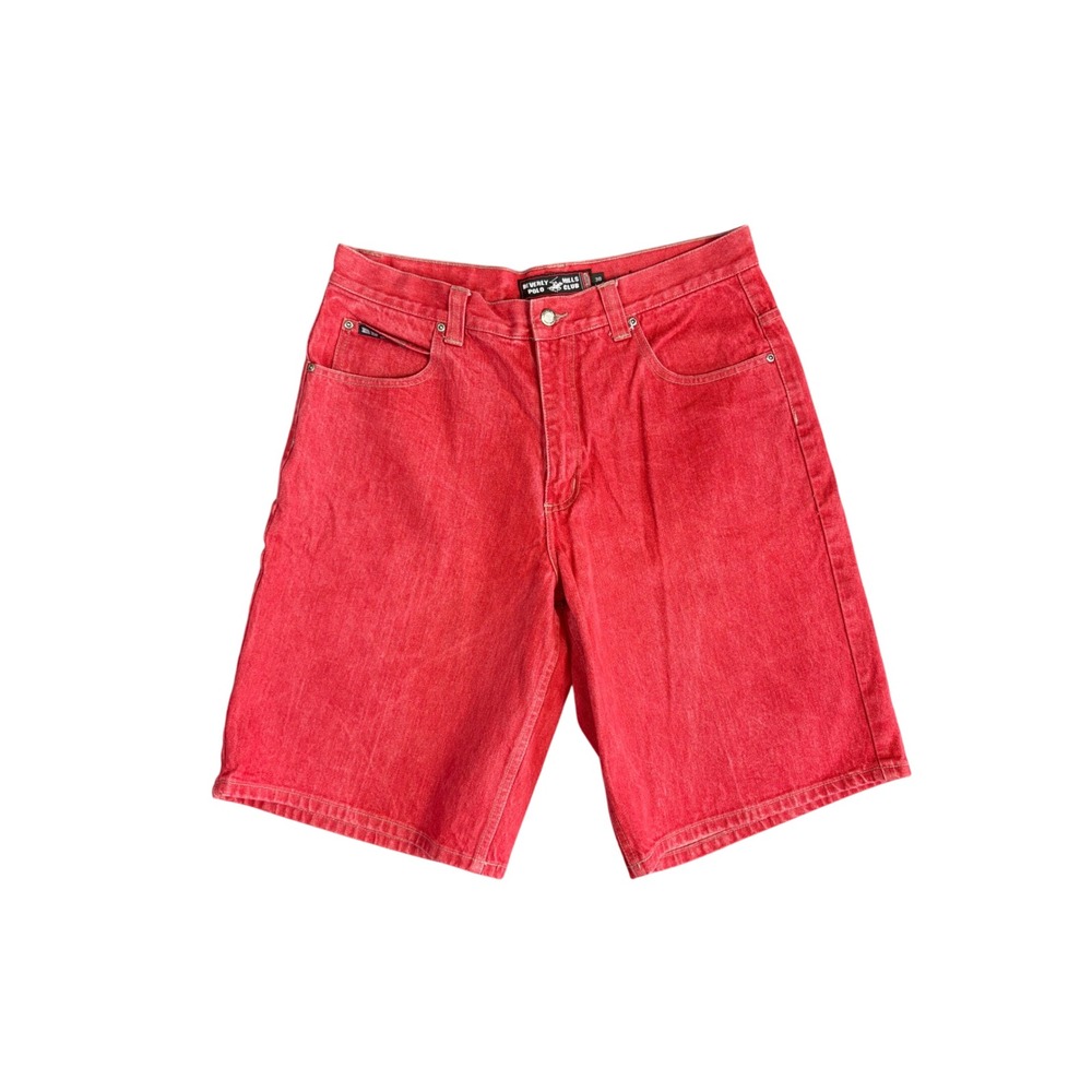 Y2K Vintage Beverly Hills‎ Polo Red Denim Shorts Men's Size 38 Cotton Blokecore - Picture 2 of 6